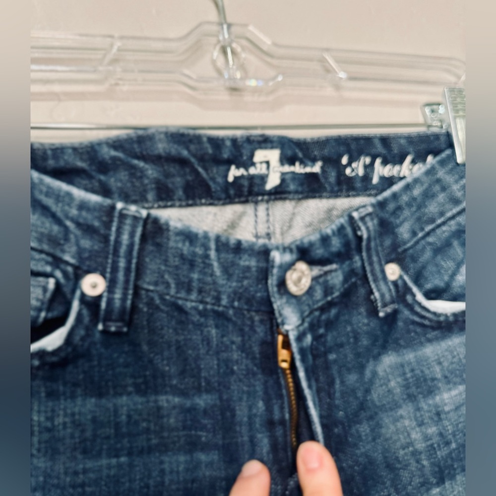 7 For All Mankind Jeans "A" Pocket Bootcut Dark Wash Denim Pink Stitch SZ 28 NEW - Picture 7 of 16